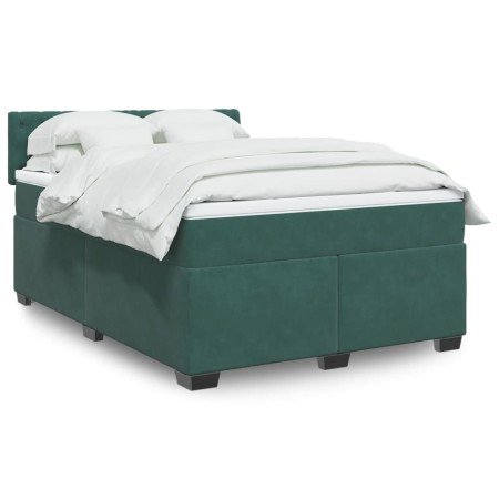Cama box spring con colchón terciopelo verde oscuro 140x200 cm en Camas y somieres | Comprar online en Foro24