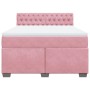 Cama box spring con colchón terciopelo rosa oscuro 140x200 cm