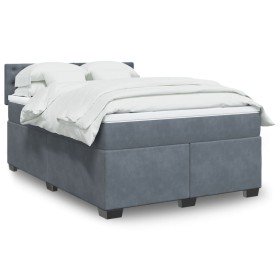 Cama box spring con colchón terciopelo gris oscuro 140x200 cm en Camas y somieres | Comprar online en Foro24