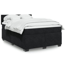 Cama box spring con colchón terciopelo negro 160x200 cm en Camas y somieres | Comprar online en Foro24