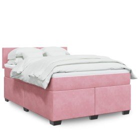 Cama box spring con colchón terciopelo rosa 160x200 cm Cama box spring con colchón terciopelo rosa 160x200 cm
