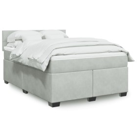 Cama box spring con colchón terciopelo gris claro 160x200 cm