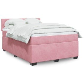 Cama box spring con colchón terciopelo rosa 160x200 cm Cama box spring con colchón terciopelo rosa 160x200 cm
