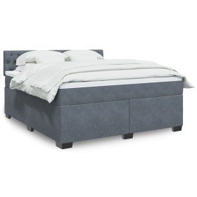 Cama box spring con colchón terciopelo gris oscuro 180x200 cm en Camas y somieres | Comprar online en Foro24