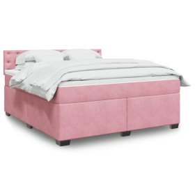 Cama box spring con colchón terciopelo rosa 180x200 cm Cama box spring con colchón terciopelo rosa 180x200 cm