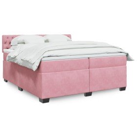 Cama box spring con colchón terciopelo rosa 200x200 cm Cama box spring con colchón terciopelo rosa 200x200 cm