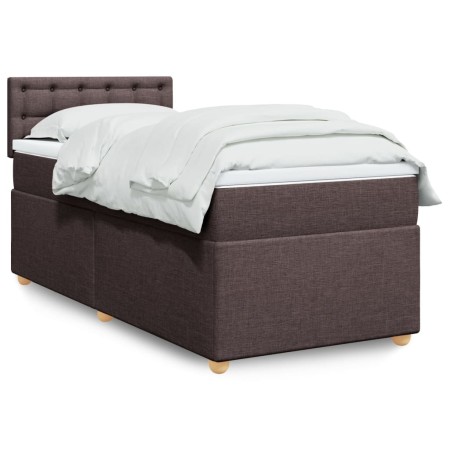 Cama box spring con colchón tela marrón oscuro 90x200 cm