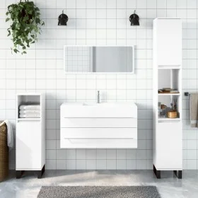 Glänzend weißer Badezimmerschrank aus Holzwerkstoff mit Spiegel von vidaXL, Badezimmermöbel - Ref: Foro24-833883, Preis: 61,8...