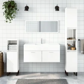 Glänzend weißer Badezimmerschrank aus Holzwerkstoff mit Spiegel von vidaXL, Badezimmermöbel - Ref: Foro24-833888, Preis: 65,4...