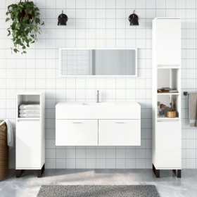 Glänzend weißer Badezimmerschrank aus Holzwerkstoff mit Spiegel von vidaXL, Badezimmermöbel - Ref: Foro24-833888, Preis: 76,4...