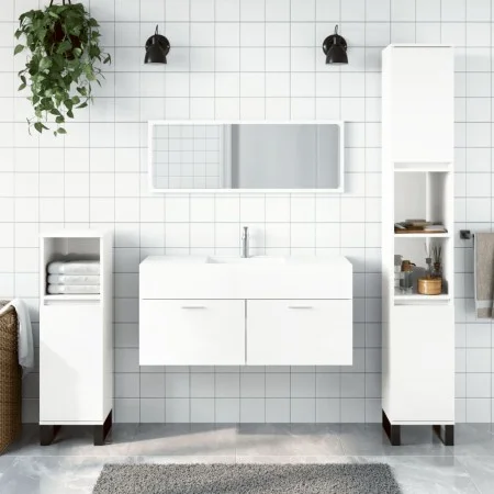 Glänzend weißer Badezimmerschrank aus Holzwerkstoff mit Spiegel von vidaXL, Badezimmermöbel - Ref: Foro24-833888, Preis: 65,6...