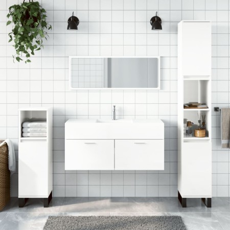 Glänzend weißer Badezimmerschrank aus Holzwerkstoff mit Spiegel von vidaXL, Badezimmermöbel - Ref: Foro24-833888, Preis: 76,4...