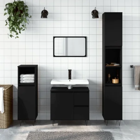 Armario de baño madera contrachapada negro 30x30x190 cm de vidaXL, Tocadores de baño - Ref: Foro24-831533, Precio: 84,39 €, D...