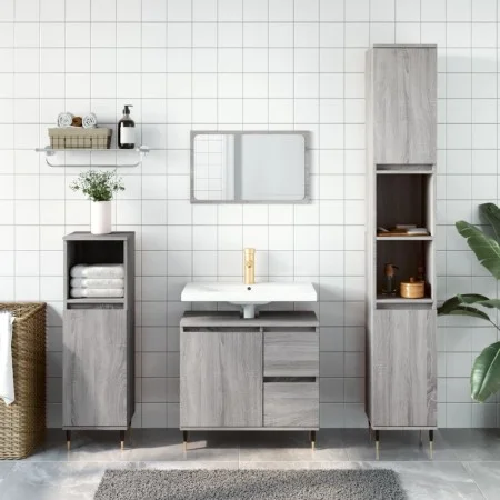 Armario de baño madera contrachapada gris Sonoma 30x30x190 cm de vidaXL, Tocadores de baño - Ref: Foro24-831530, Precio: 81,3...