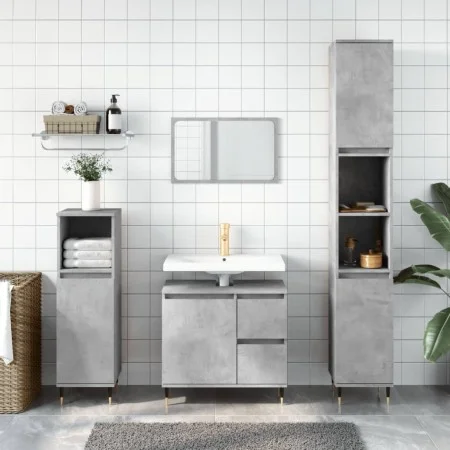 Armario de baño madera contrachapada gris hormigón 30x30x190 cm de vidaXL, Tocadores de baño - Ref: Foro24-831536, Precio: 76...
