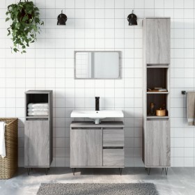 Armario de baño madera contrachapada gris Sonoma 30x30x190 cm