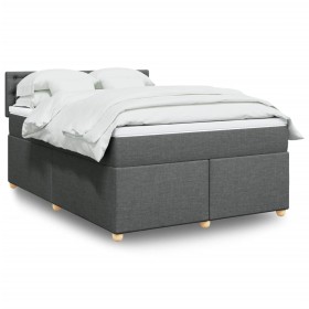 Cama box spring con colchón tela gris oscuro 140x200 cm