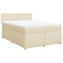 Cama box spring con colchón tela color crema 160x200 cm