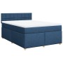 Cama box spring con colchón tela azul 160x200 cm