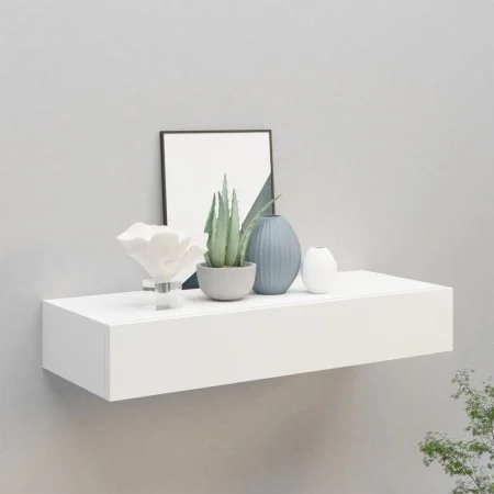 White MDF wall shelf with drawer 60x23.5x10 cm by vidaXL, Shelves and shelves - Ref: Foro24-330255, Price: 76,00 €, Discount: %