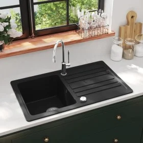 Granite kitchen sink with black bowl and drainer by vidaXL, Sinks - Ref: Foro24-141669, Price: 201,92 €, Discount: %