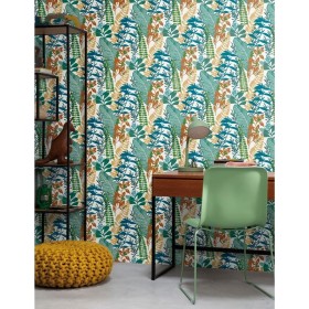 Good Vibes Papel de pared Big Leaves azul y verde