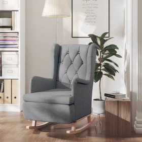 Sillón con patas mecedoras madera maciza caucho tela gris claro Sillón con patas mecedoras madera maciza caucho tela gris claro