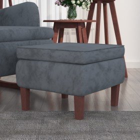 Taburete con patas de madera terciopelo gris oscuro