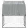 Jaula para perros con techo y puerta acero galvanizado plateado