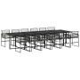 Set comedor de jardín con cojines 13 pzas ratán sintético negro