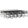 Set de comedor jardín 11 pzas con cojines ratán sintético negro