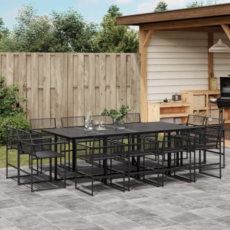 Set de comedor de jardín 13 pzas ratán sintético negro