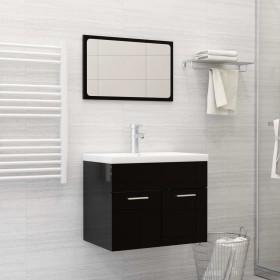 Set muebles de baño 2 piezas madera de ingeniería negro brillo de vidaXL, Muebles de baño - Ref: Foro24-804789, Precio: 51,58...