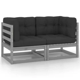 2-seater garden sofa with solid gray pine wood cushions by vidaXL, Modular outdoor sofas - Ref: Foro24-805732, Price: 169,82 ...