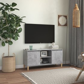 Mueble de TV patas madera maciza gris hormigón 103,5x35x50 cm