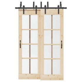 Kit de herrajes para puertas correderas acero negro 152,5 cm