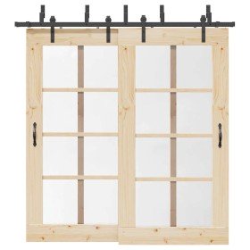 Kit de herrajes para puertas correderas acero negro 213,5 cm