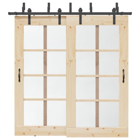 Kit de herrajes para puertas correderas acero negro 213,5 cm en Artículos para puertas | Comprar online en Foro24