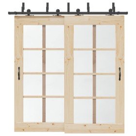 Kit de herrajes para puertas correderas acero negro 213,5 cm