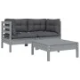 Gartenmöbel-Set 3-teilig mit grauen Kissen aus massivem Kiefernholz. von vidaXL, Modulare Sofas für den Außenbereich - Ref: F...