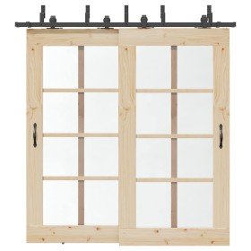 Kit de herrajes para puertas correderas acero negro 213,5 cm