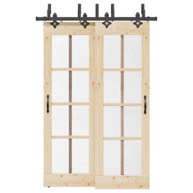 Kit de herrajes para puertas correderas acero negro 152,5 cm