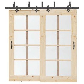 Kit de herrajes para puertas correderas acero negro 213,5 cm