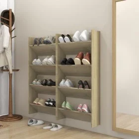 Zapateros de pared 4 uds contrachapada roble Sonoma 60x18x60 cm de vidaXL, Zapateros y organizadores de calzado - Ref: Foro24...