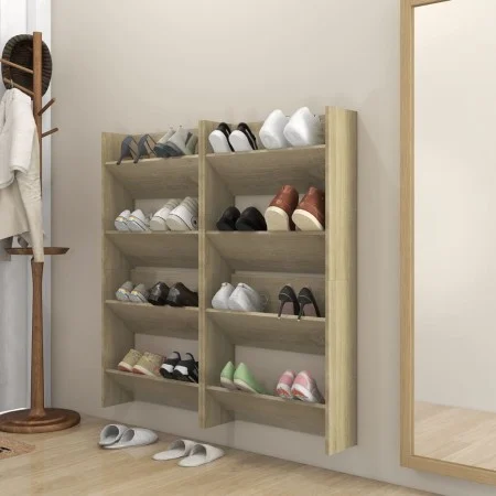 Wall shoe racks 4 units Sonoma oak plywood 60x18x60 cm by vidaXL, Shoe racks and shoe organizers - Ref: Foro24-806725, Price:...