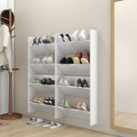 Zapateros de pared 4 uds contrachapada blanco brillo 60x18x60cm by vidaXL, Shoe racks and shoe organizers - Ref: Foro24-80673...