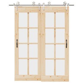Kit de herrajes para puerta corredera 183 cm acero plateado