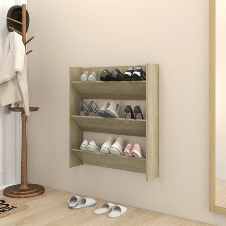 Sonoma oak plywood wall shoe rack 80x18x90 cm by vidaXL, Shoe racks and shoe organizers - Ref: Foro24-806783, Price: 40,09 €,...