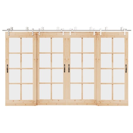 Kit de herrajes para puerta corredera 366 cm acero plateado