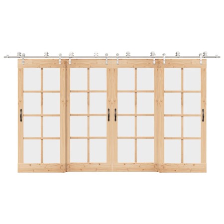 Kit de herrajes para puerta corredera 400 cm acero plateado